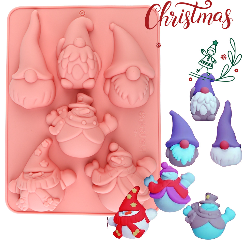 Candle Making Products - 6-delige siliconen bakvorm voor kerstgnome-cakes, geschikt