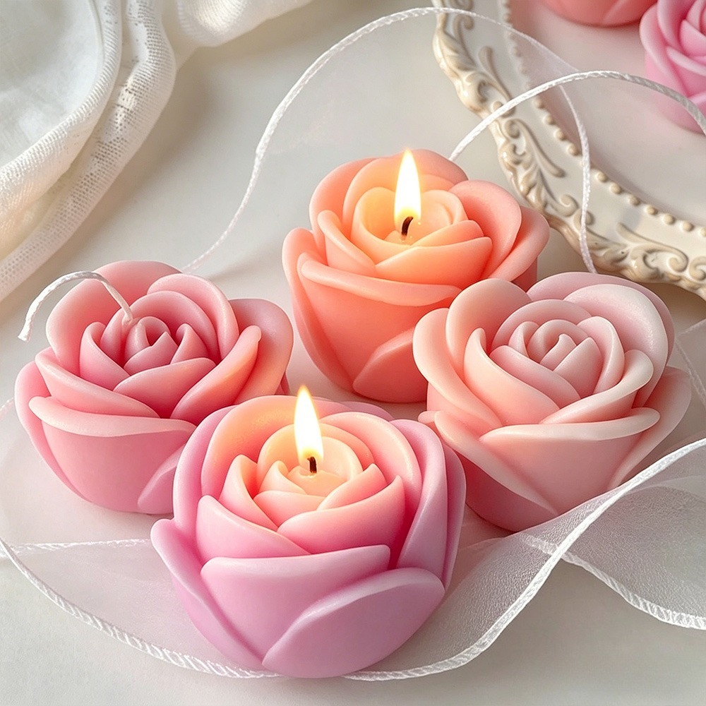 4-delige set rooskaarsen silic - Candle Making Date recensie en prijs